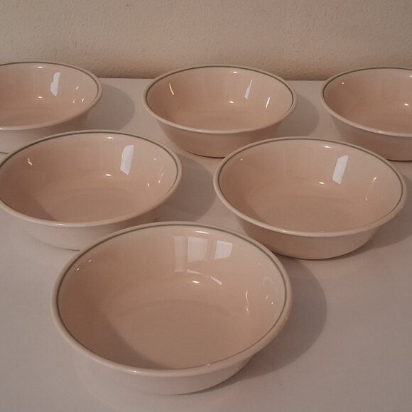 Corelle SANDSTONE with Green Stripe Set of 6 Soup/Cereal Bowls 6-1/4” - Picture 2 of 12